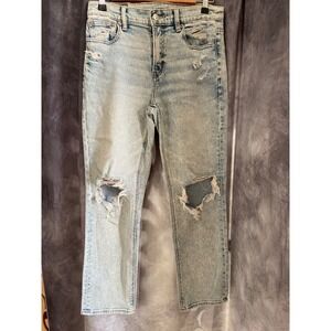 American Eagle Super High-Rise Ankle Straight Distressed Jeans Light Wash Size 2